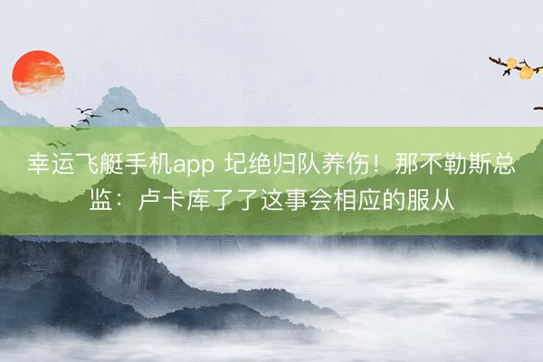 幸运飞艇手机app 圮绝归队养伤！那不勒斯总监：卢卡库了了这事会相应的服从
