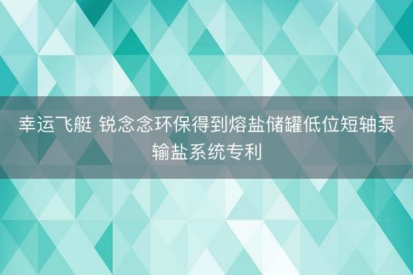 幸运飞艇 锐念念环保得到熔盐储罐低位短轴泵输盐系统专利