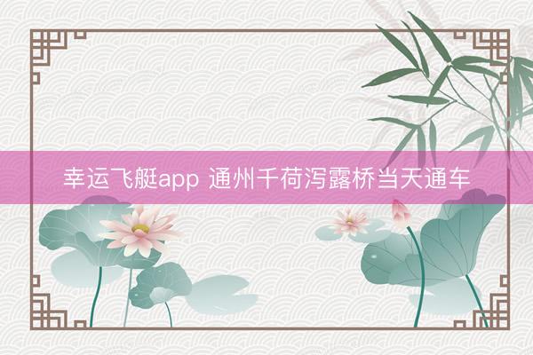 幸运飞艇app 通州千荷泻露桥当天通车